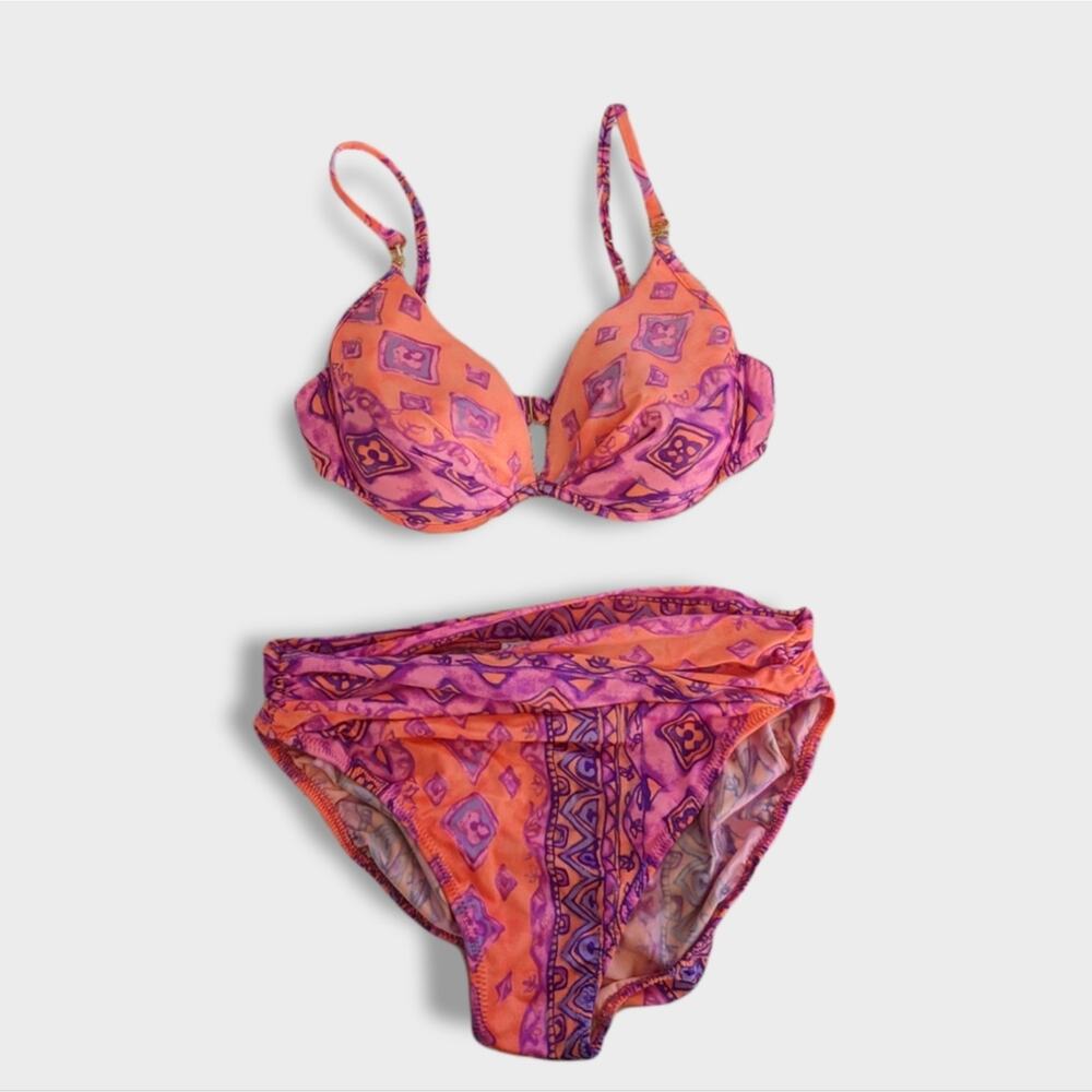 Tara Grinna USA Pink Coral Neon Swimsuit Bikini Set 36 Top & Medium Bottom